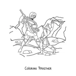 Coloring page of David defeating the giant Goliath from the Bible