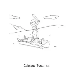 Coloring page of David and Goliath the defeated giant