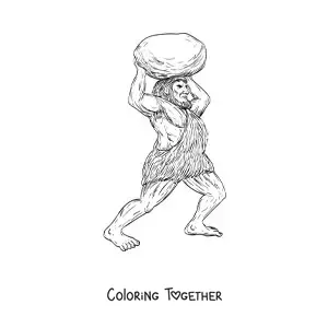 Coloring page of a jentilak giant throwing a rock