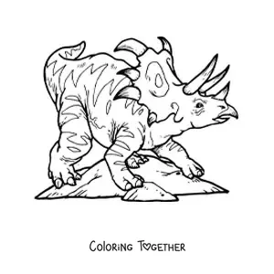 Coloring page of a realistic triceratops roaring