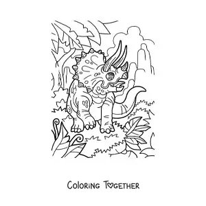 Coloring page of a triceratops in its habitat