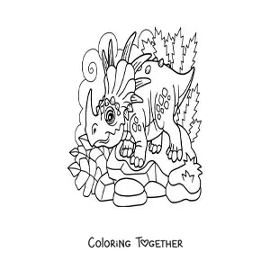 Coloring page of a triceratops-like species with a single horn