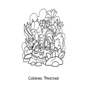 Coloring page of a robot triceratops