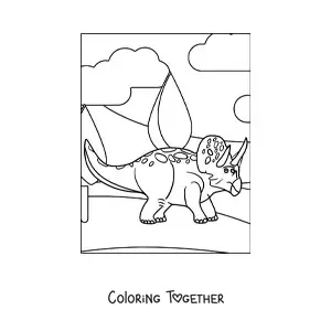 Coloring page of an easy triceratops
