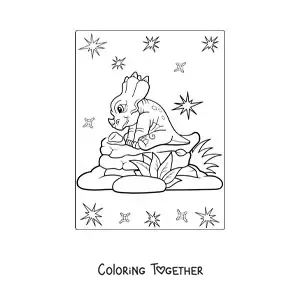 Coloring page of a baby triceratops sitting down