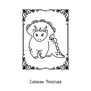 Coloring page of a big kawaii triceratops