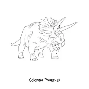 Coloring page of the roar of a furious triceratops