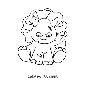 Coloring page of a sweet triceratops sitting down