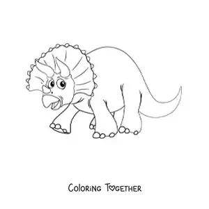 Coloring page of a cartoon triceratops with no background