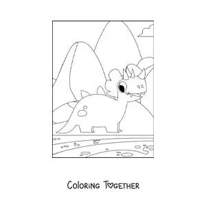 Coloring page of a little cartoon triceratops