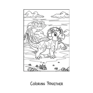 Coloring page of a cartoon triceratops smiling