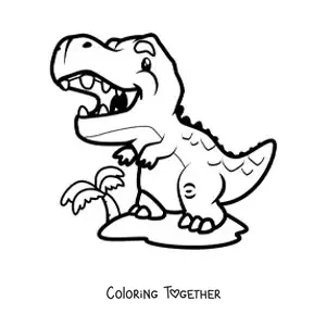 Coloring page of a cartoon baby tyrannosaurus rex