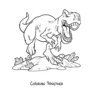 Coloring page of a realistic tyrannosaurus rex running