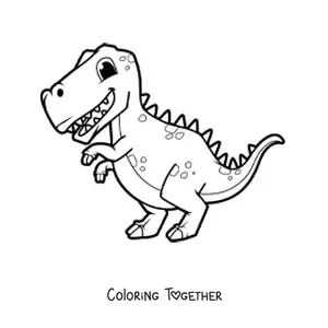 Coloring page of a cartoon baby tyrannosaurus rex