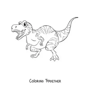 Coloring page of a cartoon tyrannosaurus rex
