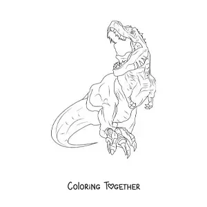 Coloring page of a realistic tyrannosaurus rex running head-on