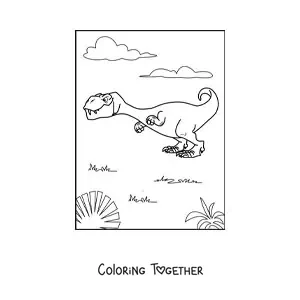 Coloring page of a cartoon tyrannosaurus rex