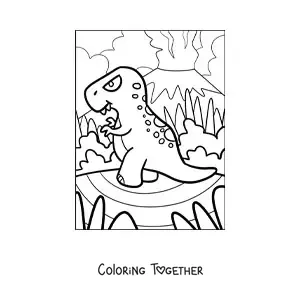 Coloring page of a cartoon of a big tyrannosaurus rex