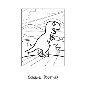 Coloring page of a cartoon of a simple tyrannosaurus rex