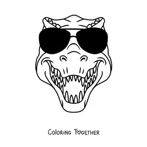 Coloring page of the head of a tyrannosaurus rex with glasses