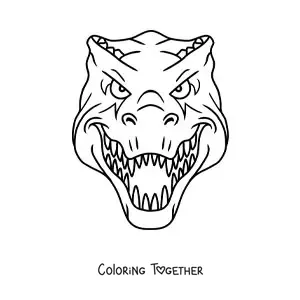 Coloring page of the face of a tyrannosaurus rex from the front