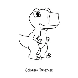 Coloring page of a big kawaii baby tyrannosaurus rex