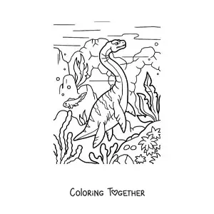 Coloring page of a hydrotherosaurus in its habitat