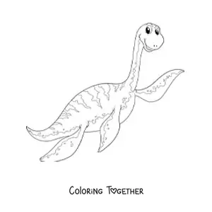 Coloring page of a cartoon long-necked sea dinosaur