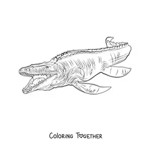 Coloring page of a realistic aquatic dinosaur