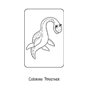 Coloring page of a cute cartoon aquatic dinosaur