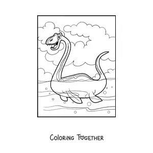 Coloring page of a giant cartoon aquatic dinosaur