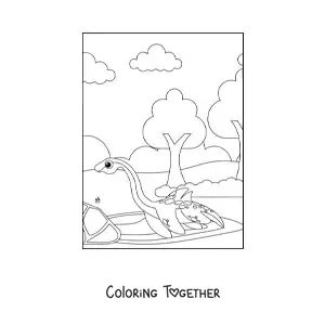 Coloring page of a cartoon baby sea dinosaur