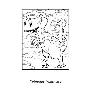 Coloring page of a bipedal land dinosaur with a horn