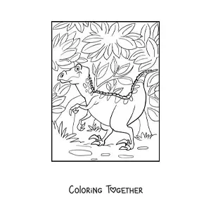 Coloring page of a land dinosaur walking in the jungle