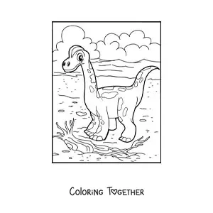 Coloring page of a cute baby land dinosaur