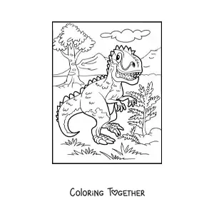 Coloring page of a carnivorous land dinosaur in the savanna