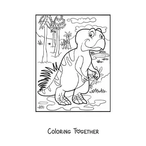 Coloring page of a big cartoon land dinosaur