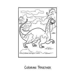 Coloring page of a big cartoon land dinosaur in the savanna