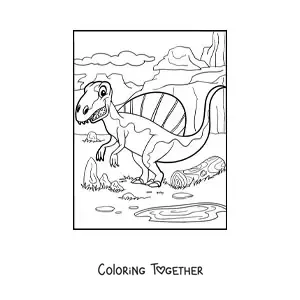 Coloring page of a life-size carnivorous land dinosaur