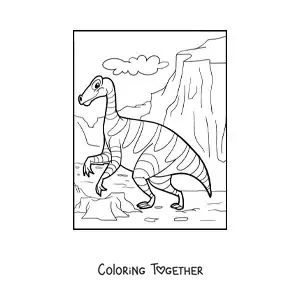 Coloring page of a big land dinosaur walking in its habitat