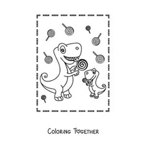 Coloring page of a big kawaii baby dinosaur