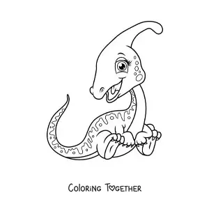 Coloring page of a beautiful baby dinosaur sitting
