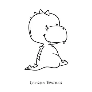 Coloring page of a big cartoon baby dinosaur sitting