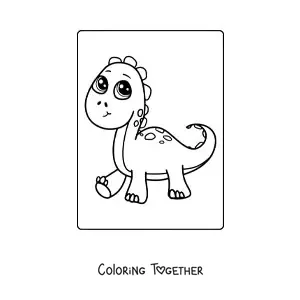 Coloring page of a kawaii baby dinosaur with its mom