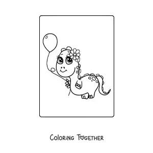 Coloring page of a kawaii baby dinosaur sleeping