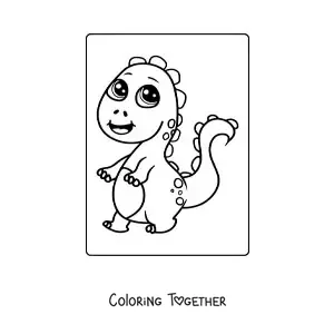 Coloring page of a big kawaii baby dinosaur sitting