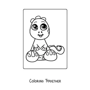 Coloring page of an easy kawaii baby dinosaur