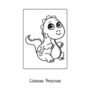 Coloring page of a carnivorous baby dinosaur in its habitat