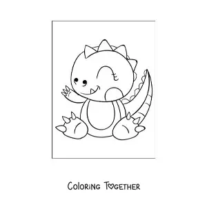 Coloring page of a tender baby dinosaur sitting