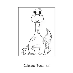 Coloring page of a tender long-necked baby dinosaur sitting